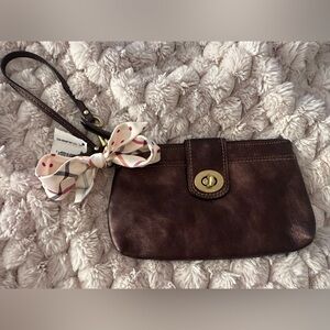 Auth. Coach Vintage Madeline Metallic Bronze Leather Wristlet/ Coach Bow! NWT